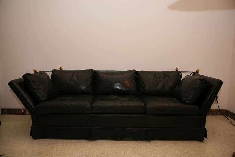 French Black Leather Sofa Jansen In Excellent Condition In Brussels, BE