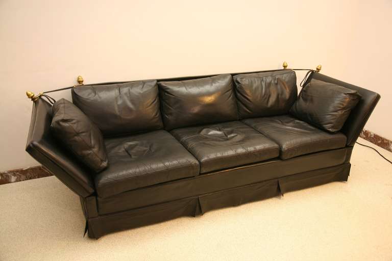 Mid-20th Century French Black Leather Sofa Jansen