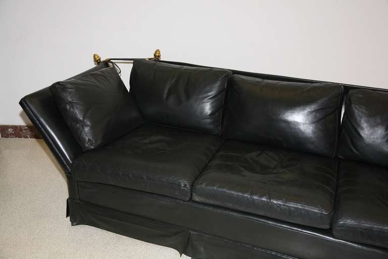 Wood French Black Leather Sofa Jansen