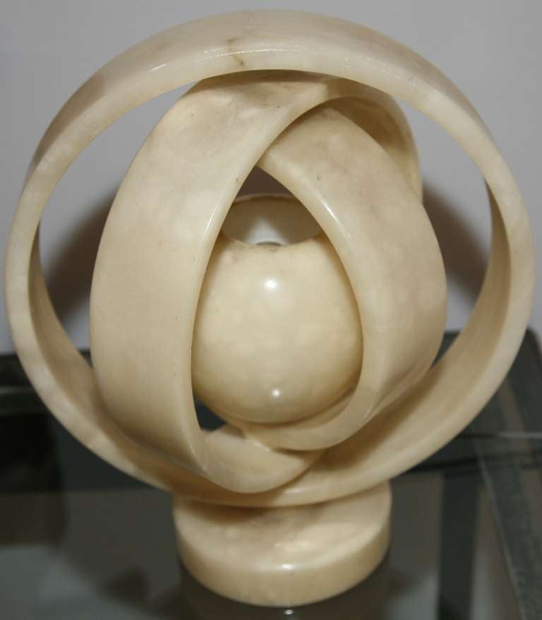 Mid-20th Century Circular Alabaster Table Lamp For Sale