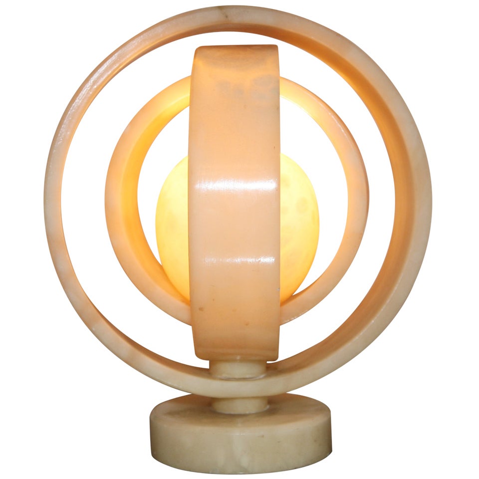 Circular Alabaster Table Lamp For Sale