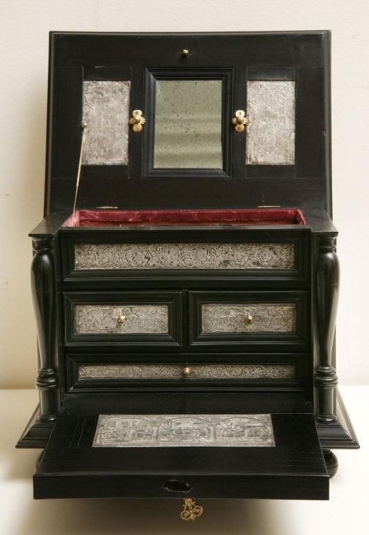 18th Century and Earlier Flemish (Antwerp) ebony and silverfoil cabinet