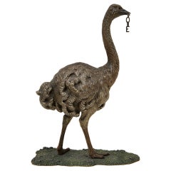 Large cold painted Vienna bronze Ostrich, by Bergmann, ca1880