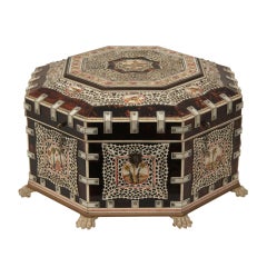 Large octagonal Anglo Indian Vizagapatam tortoiseshell/ivory box