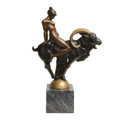 Bronze Naked Woman riding on a Capricorn, Anton Grath, ca1930's