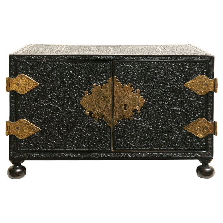 Indo-portuguese ebony and ivory table cabinet