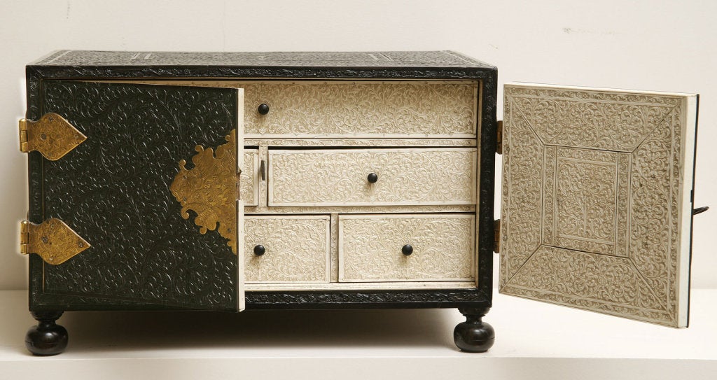 Sri Lankan Indo-portuguese ebony and ivory table cabinet