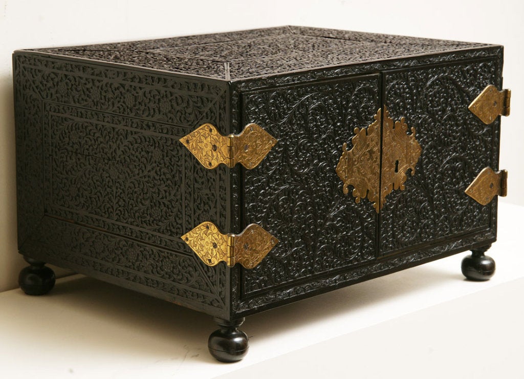 18th Century and Earlier Indo-portuguese ebony and ivory table cabinet