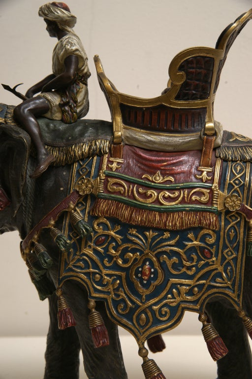 Großes kalt gemalt  Wiener Bronze-Elefanten und Reiter von Bergmann (Österreichisch)
