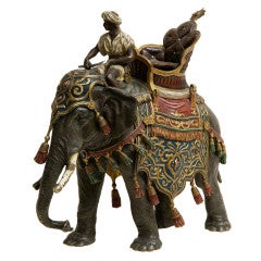 Large cold painted  Vienna bronze Elephant and Rider by Bergmann