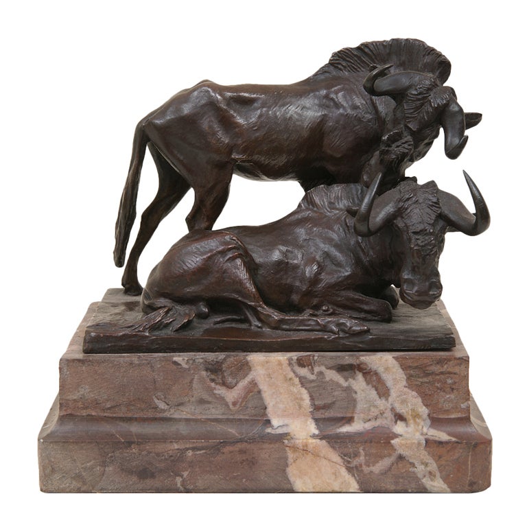Unusual Bronze of White-Tailed Gnus by Josef  Pallenberg CA1910. For Sale