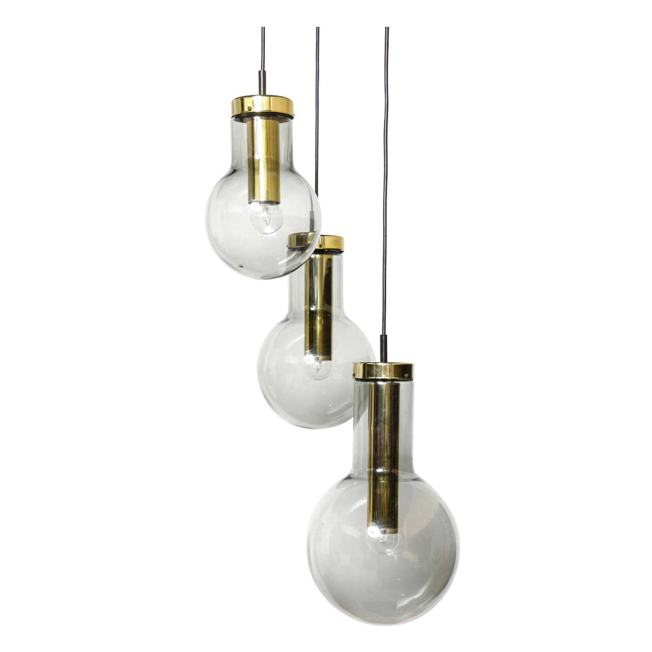 Smoked Three Glass Globe Chandelier designed by Raak 1970s