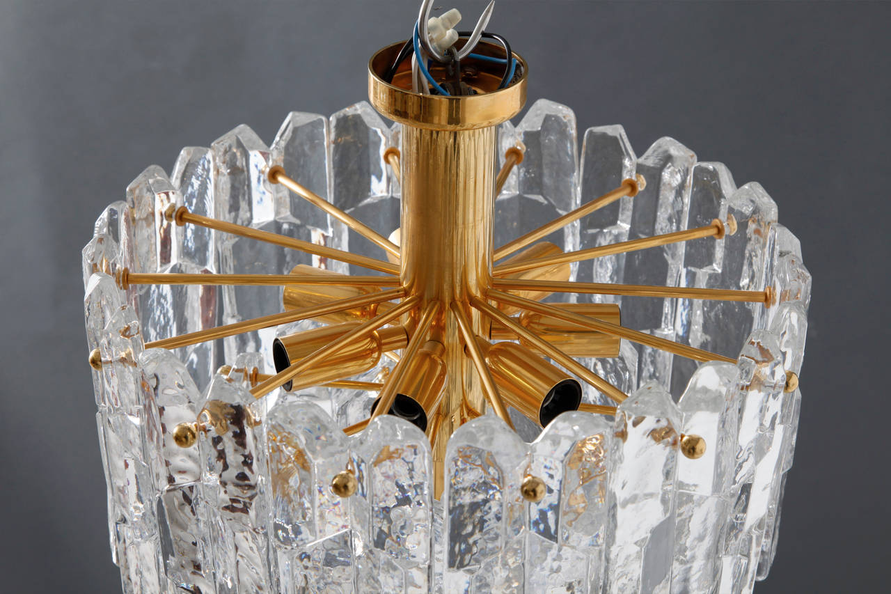 Austrian A Set of Three-Tier Gilded Brass and Textured Ice Glass by Kalmar