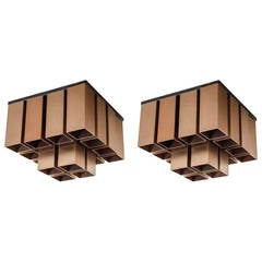 Set of Mid Century Bronze Flush Mount Cube Lights by Lightolier