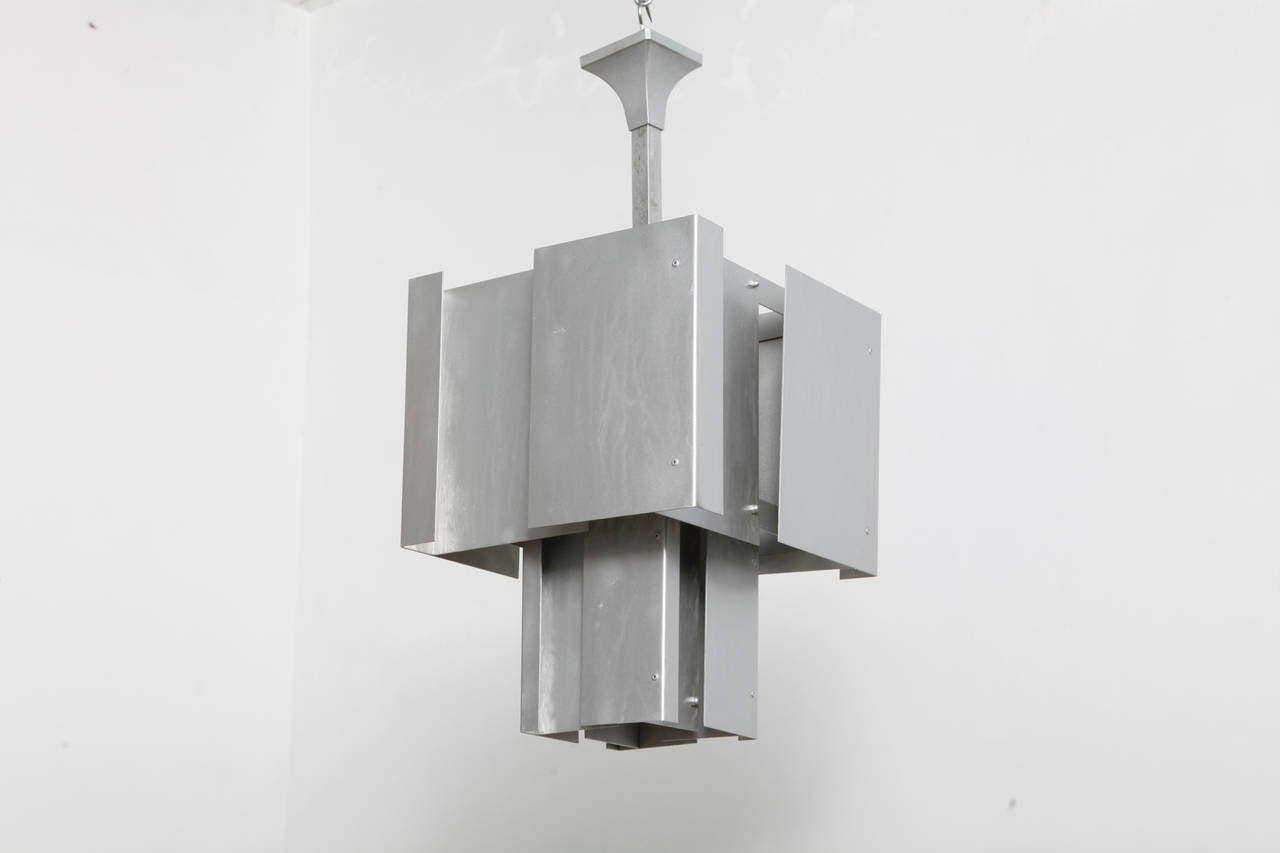 Modern constructivist geometric abstract lamp in grey painted metal made by Hans Agne Jakobsson, Sweden.