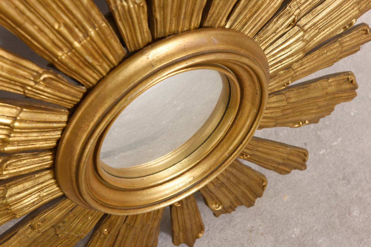 Early 20th Century Italian Wooden Gold Gilt Sunburst Mirror