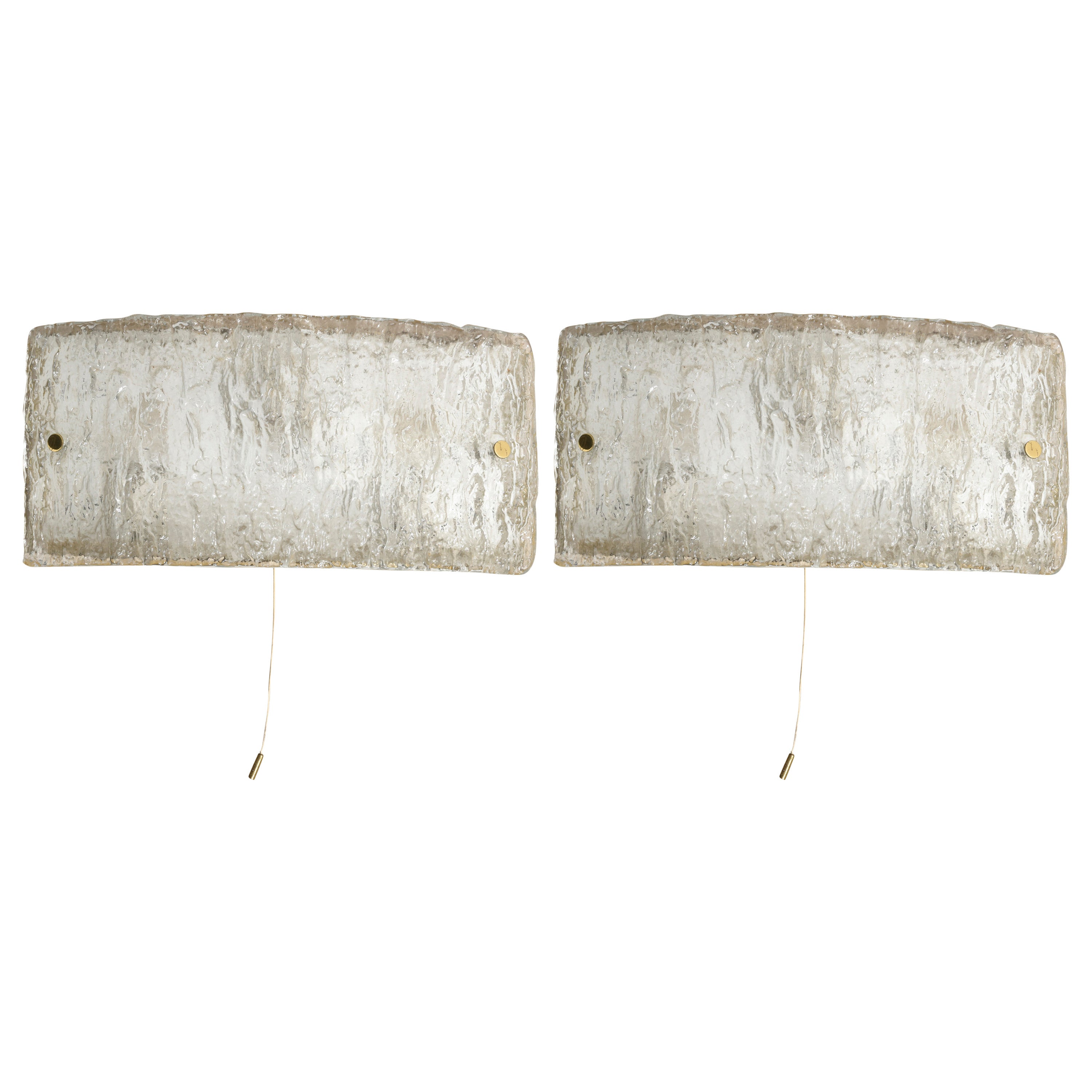 Kaiser Set of Two Large Textured Ice Glass Sconces For Sale