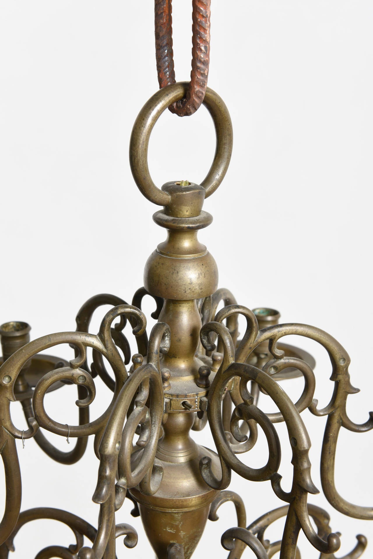 Belgian Dutch Bronze Twelve-Arm Candle Holder Chandelier, 18th Century