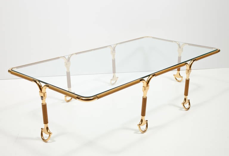 Rare Gucci Italian Leather Cocktail Table with Gold-Plated Equestrian Hardware 3