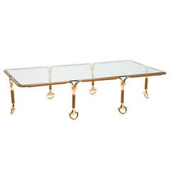 Vintage Rare Gucci Italian Leather Cocktail Table with Gold-Plated Equestrian Hardware