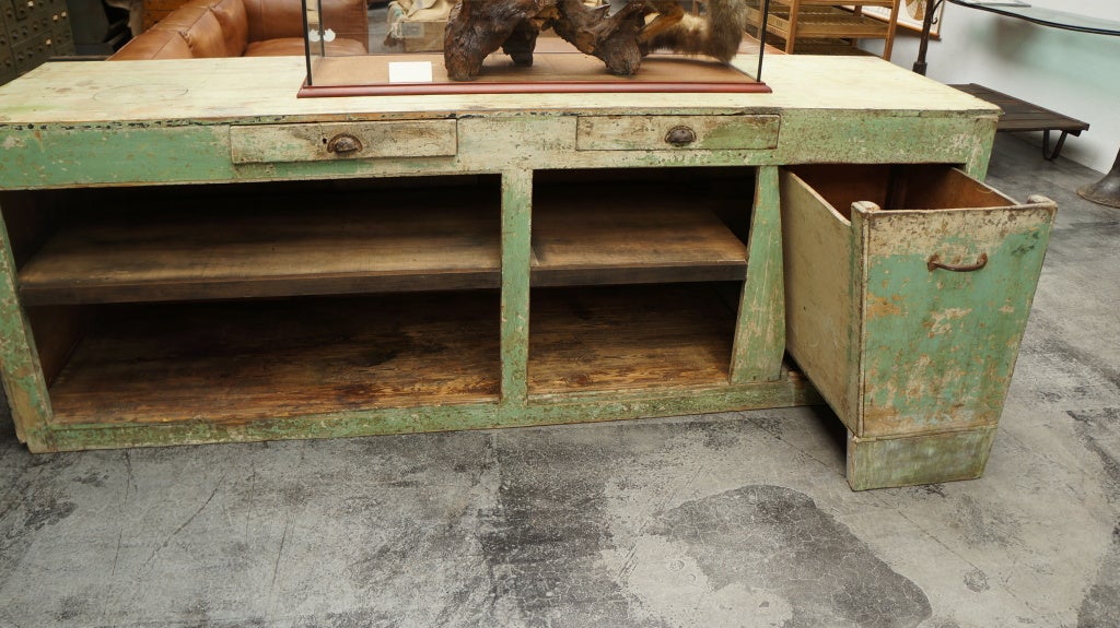 French Green cabinet - workbench For Sale