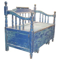Antique 19th c. Swedish Blue Extendable Bench