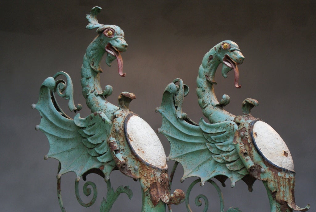 19th Century Fabulously Iron Forged Dragon Couple For Sale