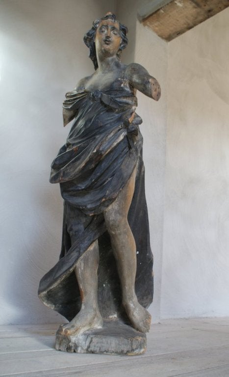 Early 18th century Wooden statue of a Lascivious Woman