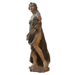 Antique Early 18th century Wooden statue of a Lascivious Woman