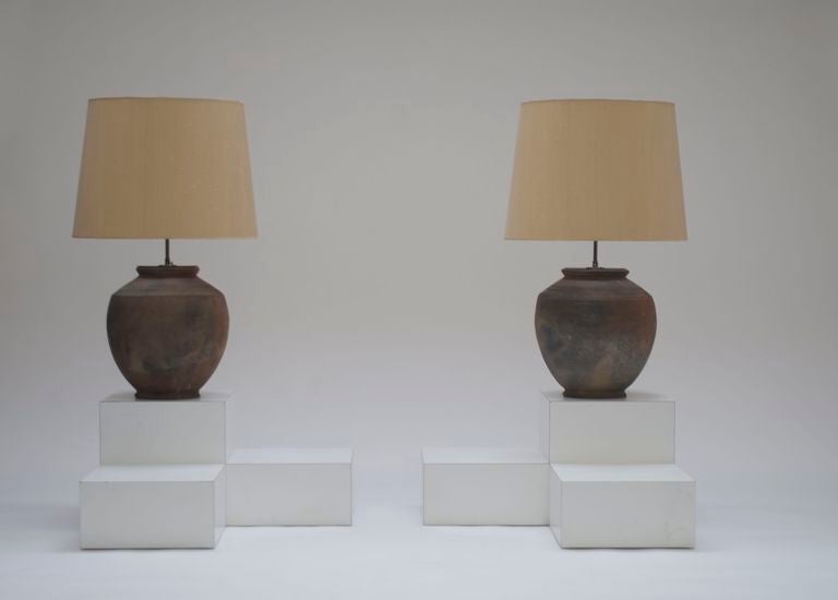Pair of large 1960's terra-cotta table lamps In Good Condition In Antwerp, BE