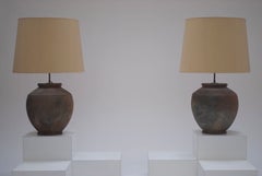 Pair of large 1960's terra-cotta table lamps
