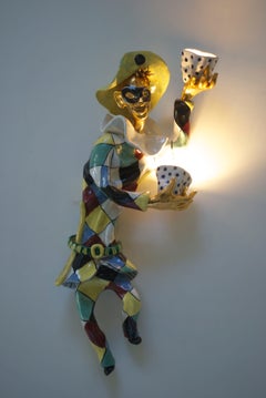 1950's illuminated harlequin sculpture by Otello Rosa for San Polo Venice Italy