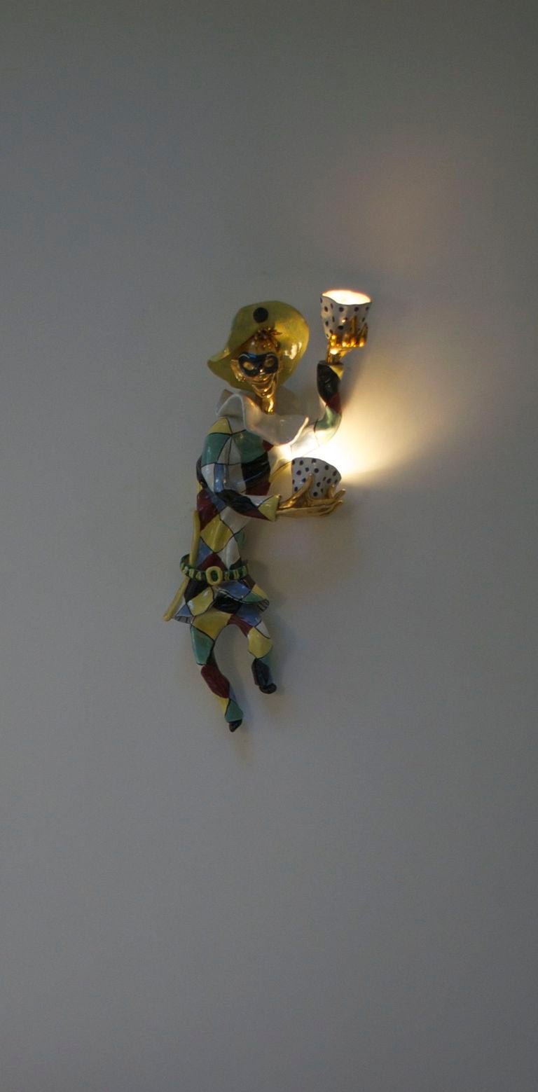 1950's illuminated harlequin sculpture by Otello Rosa for San Polo Venice Italy In Excellent Condition In Antwerp, BE