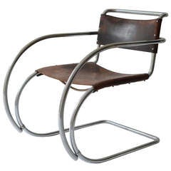 Unusual And Rare 1930's Ludwig Mies Van Der Rohe Leather Armchair For Thonet