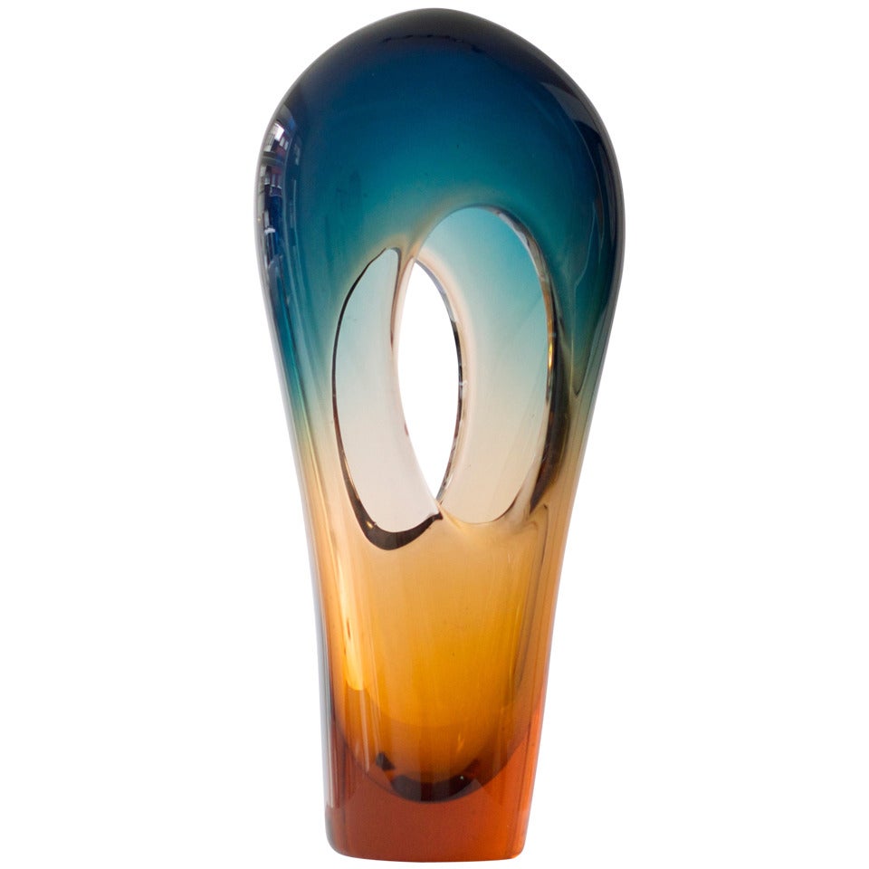 Great Large 1970's Czech Glass Sculpture For Sale