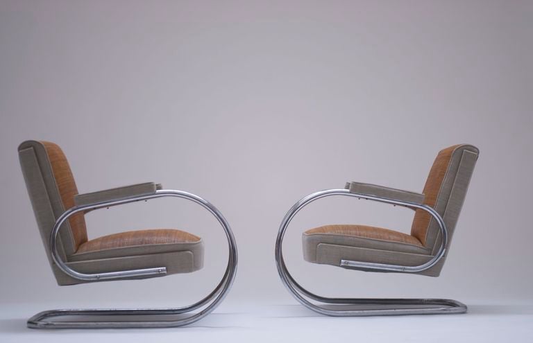 Belgian 1938 pair of Modernist armchairs Thonet by Stéphane Jasinski