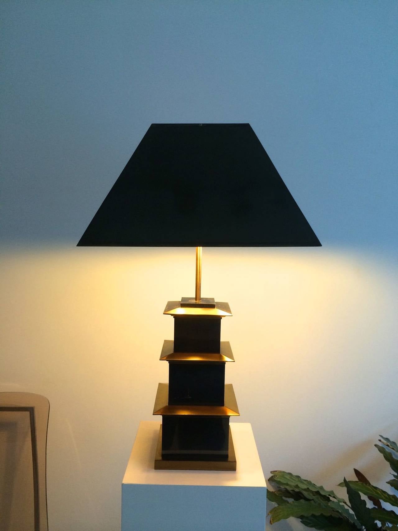 Rare documented and signed table lamp by Maison Charles. The model is complete bronze inclusive the shade.