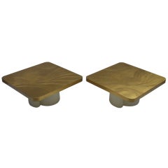 Willy Daro 1970's Pair Of Large Matching Brass Etched Coffee Tables