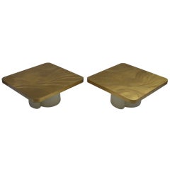Willy Daro 1970
s Pair Of Large Matching Brass Etched Coffee Tables