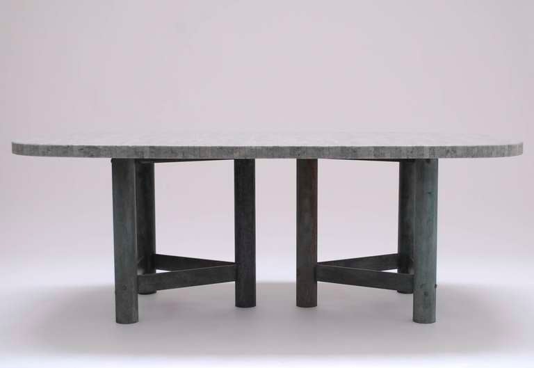 Mid-Century Modern Impressive early 1980's bronze and marble dining table For Sale