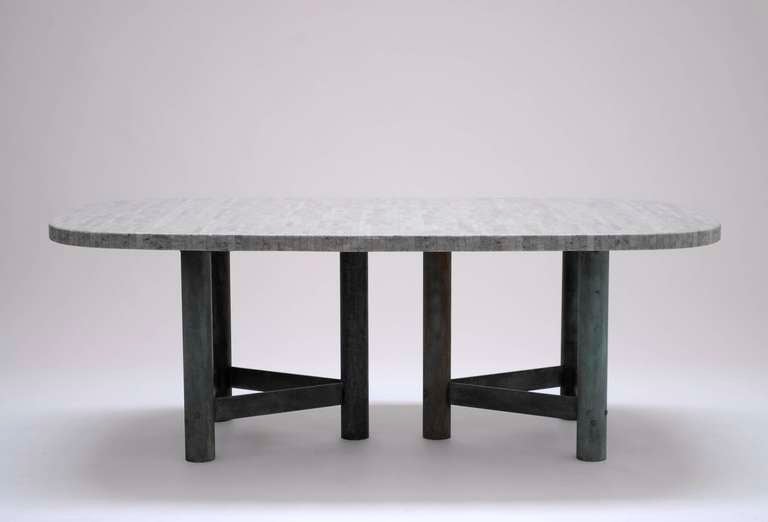 Impressive early 1980's bronze and marble dining table In Excellent Condition For Sale In Antwerp, BE