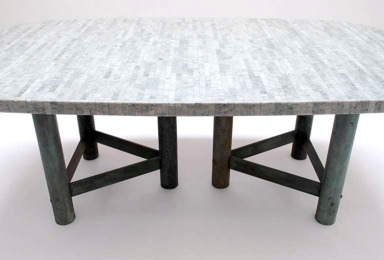 20th Century Impressive early 1980's bronze and marble dining table For Sale