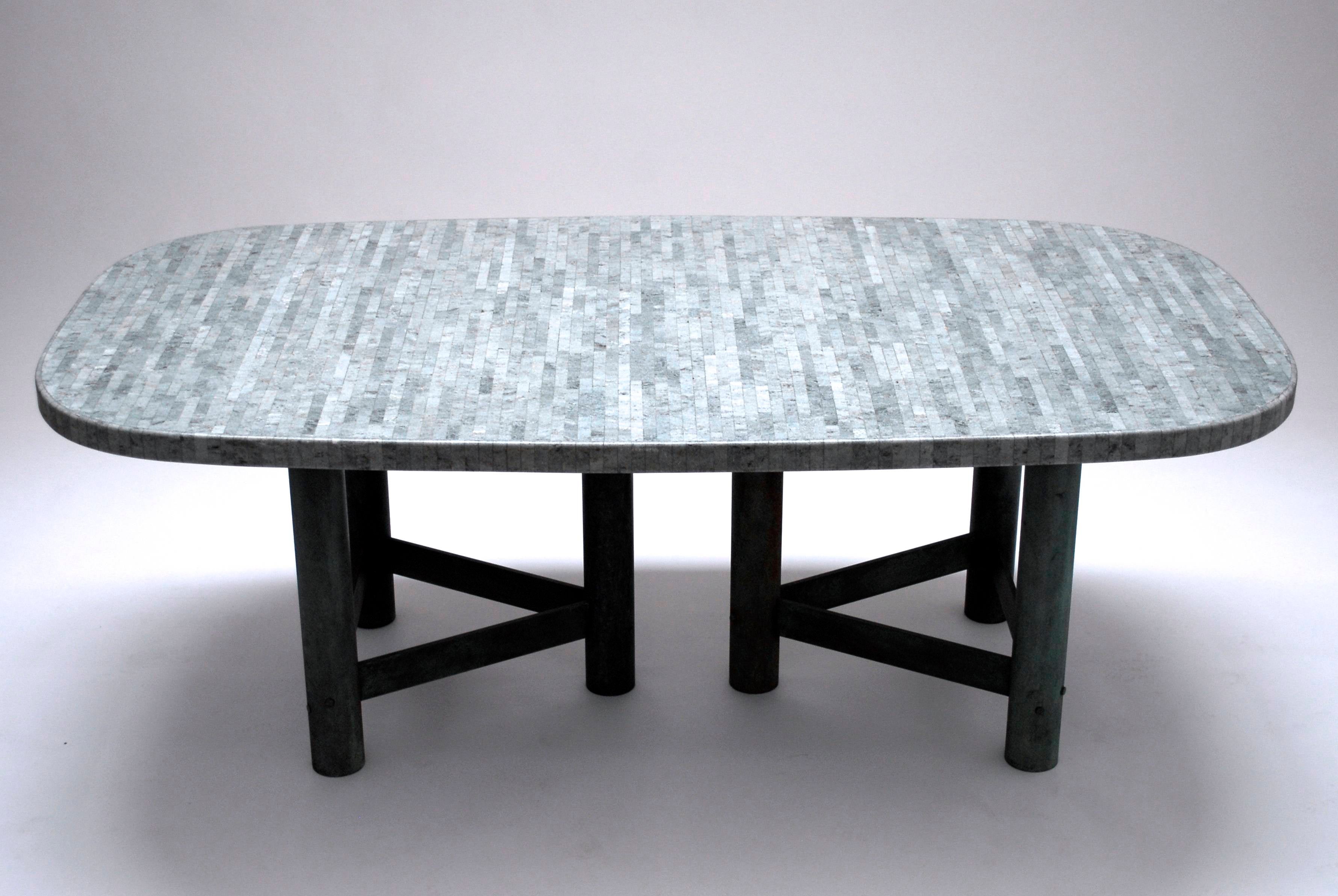 Impressive early 1980's bronze and marble dining table For Sale