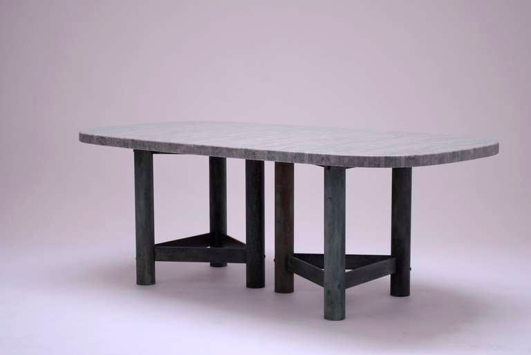 Impressive early 1980's bronze and marble dining table For Sale 3