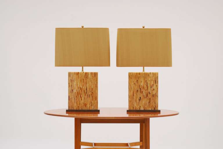 Pair Of Rare 1970's Roger Vanhevel Horn Inlaid Table Lamps In Excellent Condition In Antwerp, BE