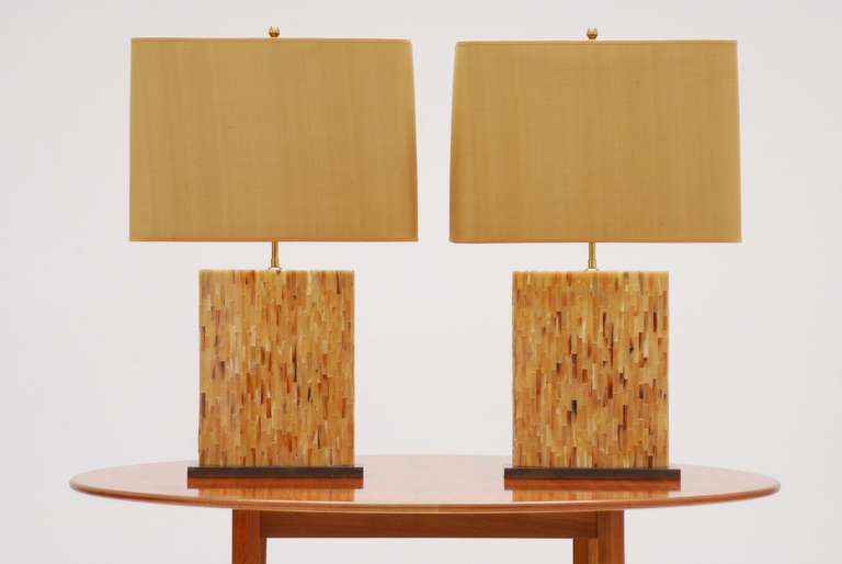 Late 20th Century Pair Of Rare 1970's Roger Vanhevel Horn Inlaid Table Lamps