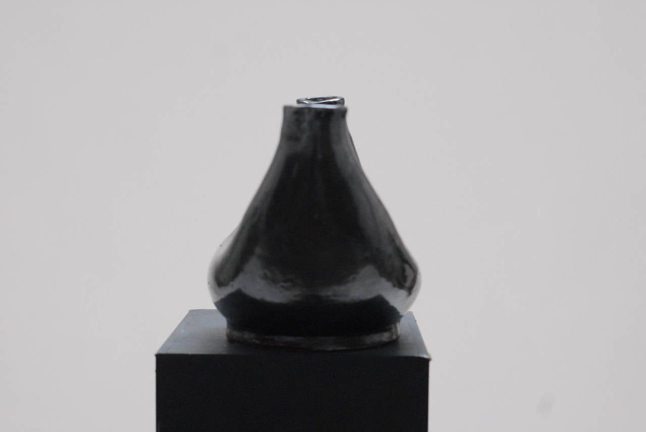 Glazed Unusual Belgian Ceramic Sculptural Vase by Guerin, Signed 
