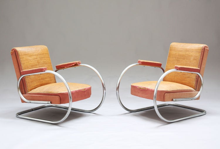 Chrome 1938 pair of Modernist armchairs Thonet by Stéphane Jasinski