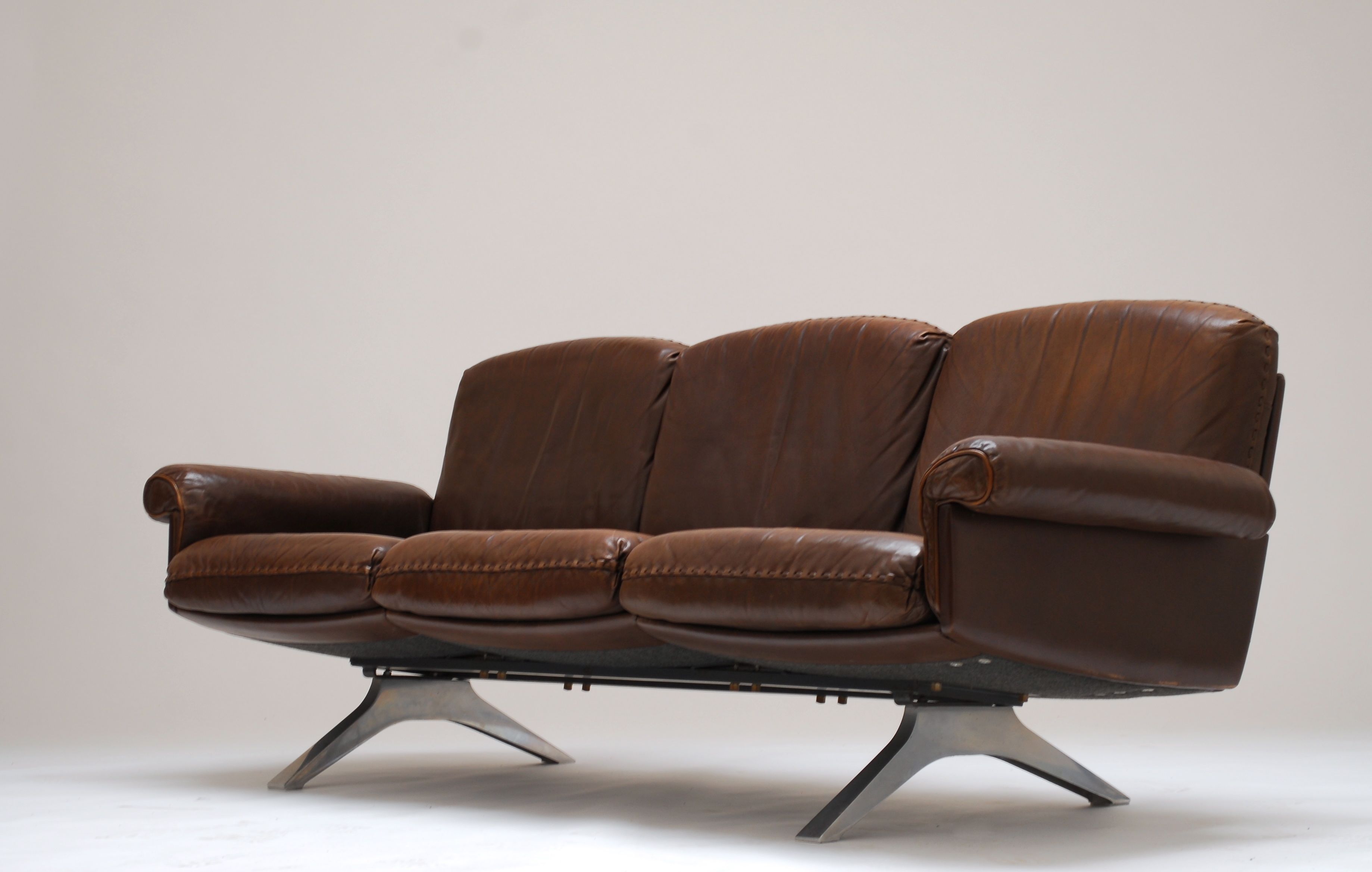 1970s Brown Leather De Sede DS 31 Sofa and Swivel Club Chair