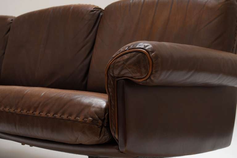 Modern 1970s Brown Leather De Sede DS 31 Sofa and Swivel Club Chair